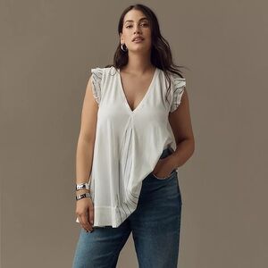 Anthropologie White Ruffle Sleeve Tank Top